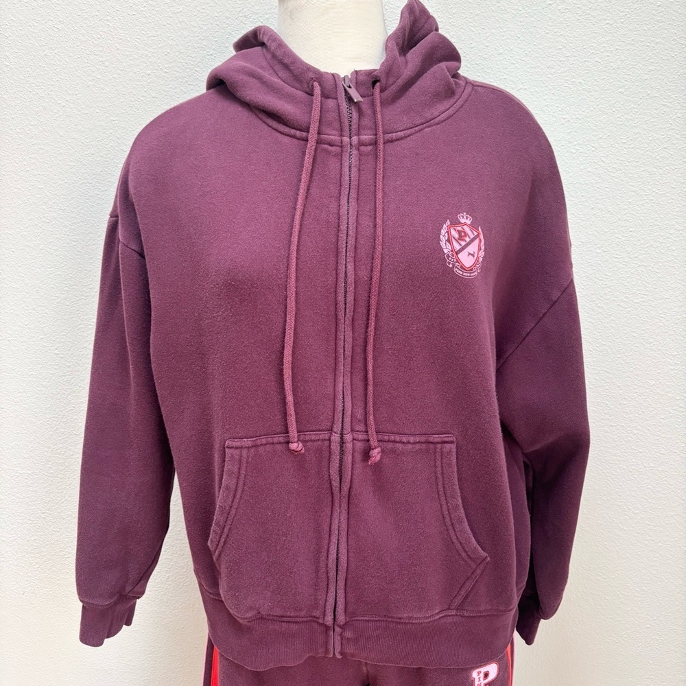 Victorias Secret Hoodie Sweatpants Sweatsuit Set Fleece Jogger Pink Red Size Xs - Picture 11 of 16